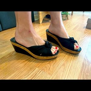 Black and cork wedges size 10